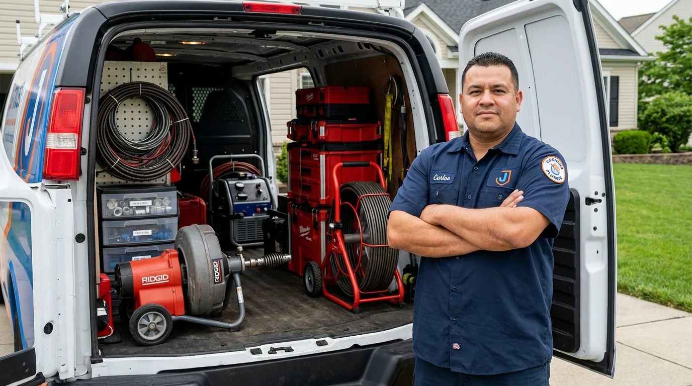 Professional drain cleaning equipment and Johns Plumbing LLC plumber in Chestertown