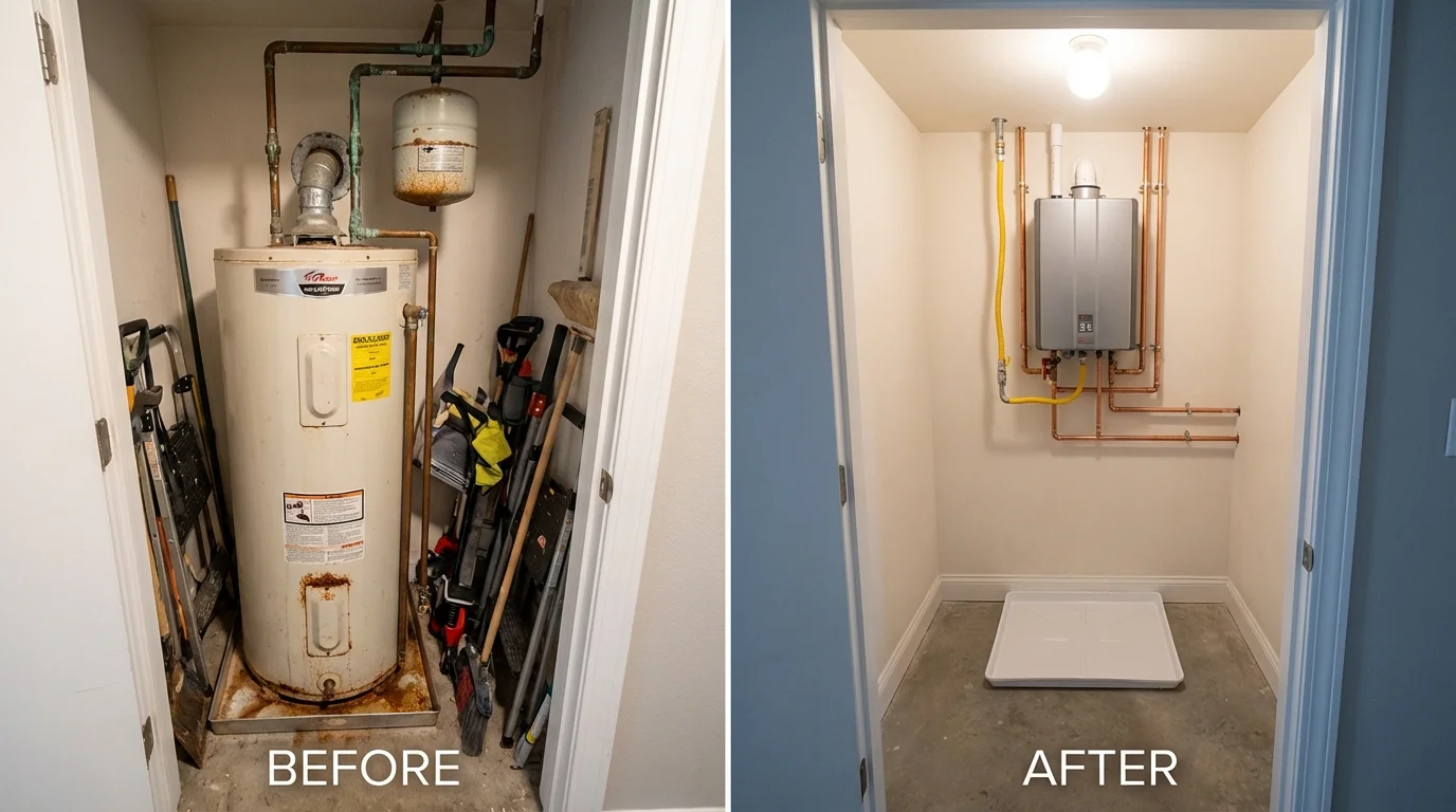 Tank water heater versus wall-mounted tankless unit comparison for Chestertown, MD homeowners