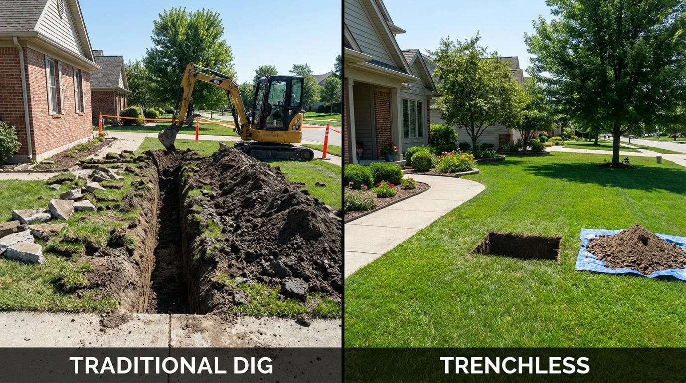 Trenchless sewer repair with minimal yard damage versus traditional excavation in Chestertown, MD